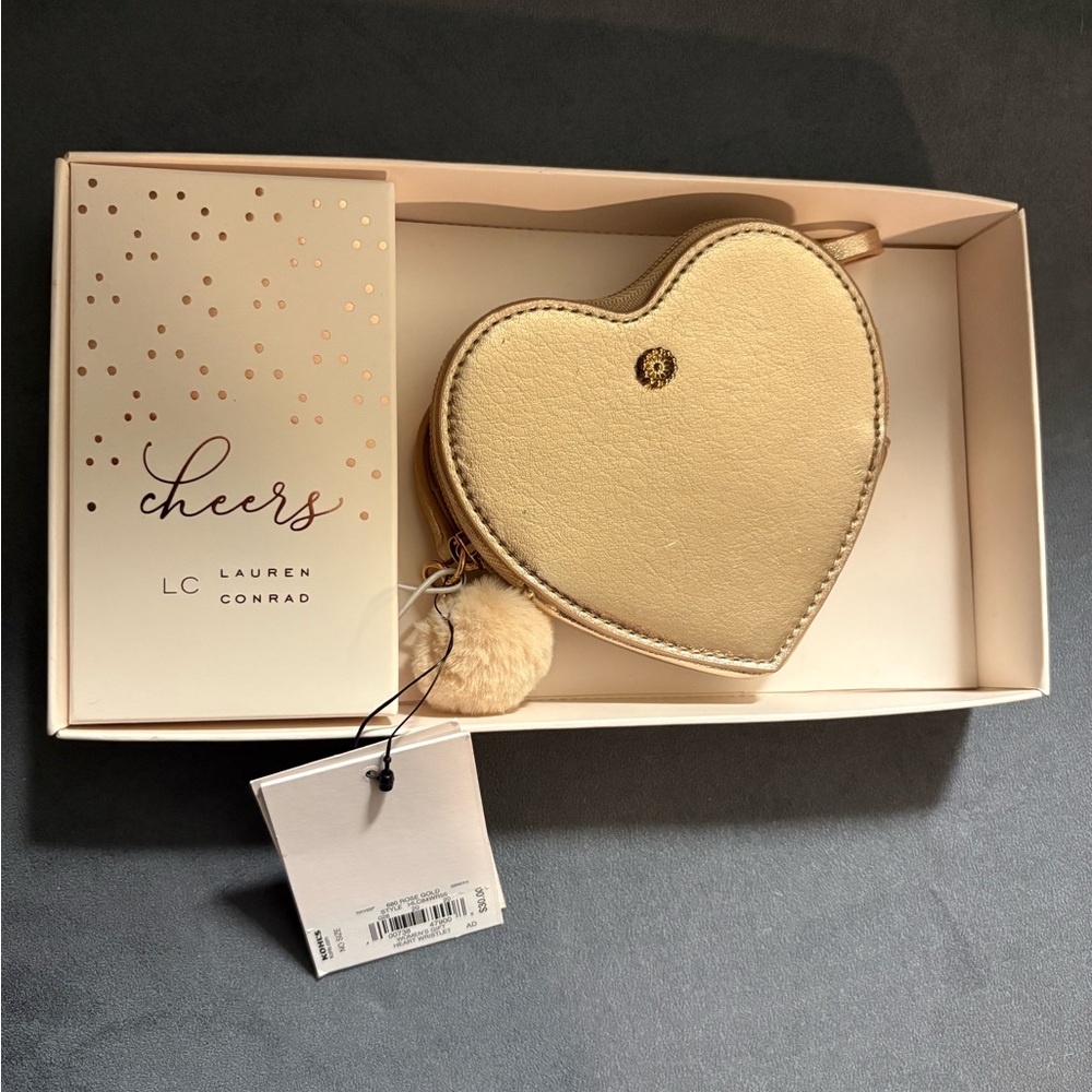 LC Lauren Conrad Metallic Gold Heart Wristlet NWT